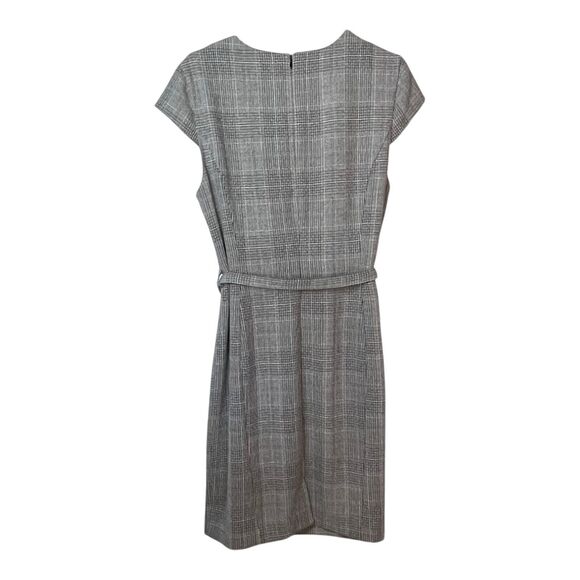 H&M Large Black White Plaid Check Sheath Dress Belted Cap Sleeve Knee Length - Picture 3 of 9
